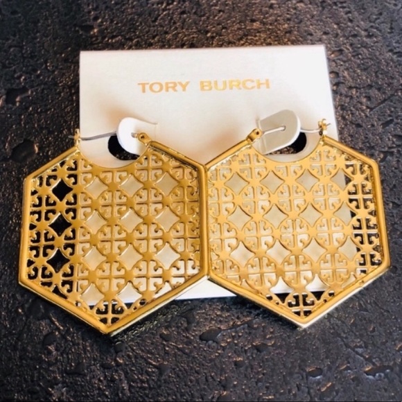 Tory Burch Jewelry - Tory Burch NWOT Perforated Gold Hoop Earrings